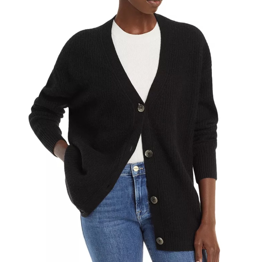 C by Bloomingdale's Ribbed Oversized Cashmere Black Cardigan SMALL MED LARGE XL